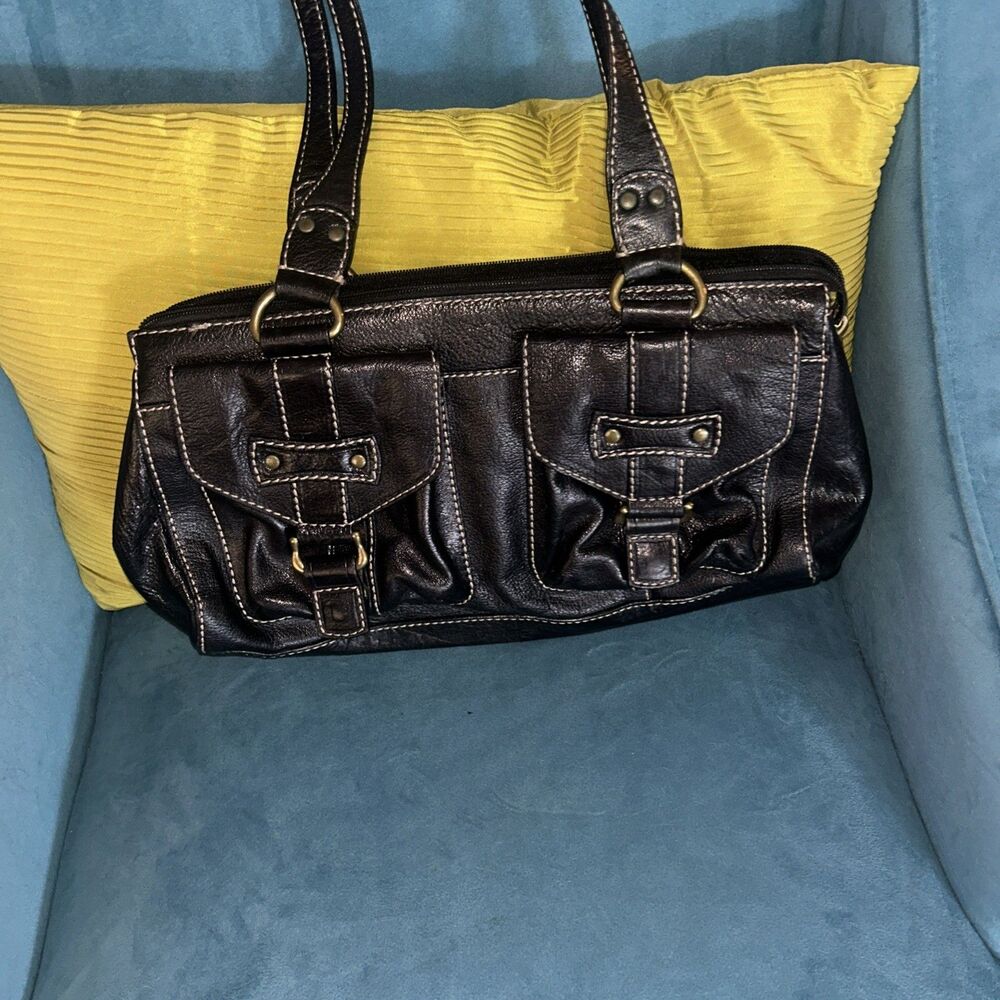 FOSSIL Black Pebbled Leather Handbag #75082  Vtg Classic